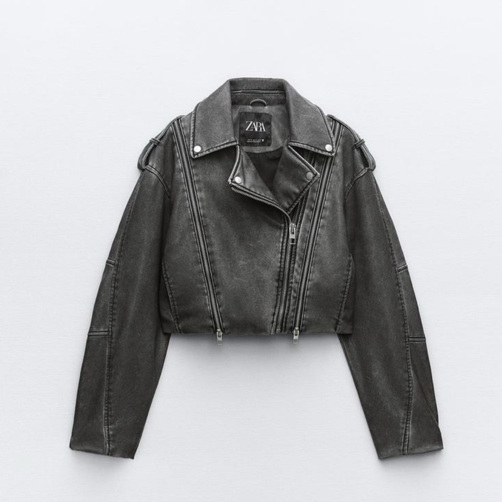 Zara Distressed Faux Leather Biker Jacket